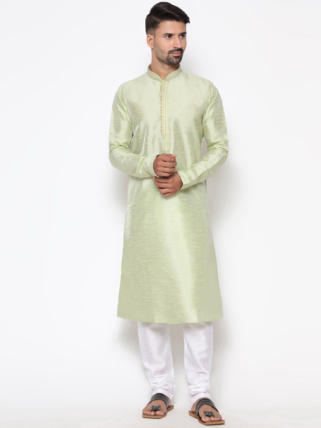 

COCOI LIFESTYLE Men Green Dupion Silk Kurta with Pyjamas