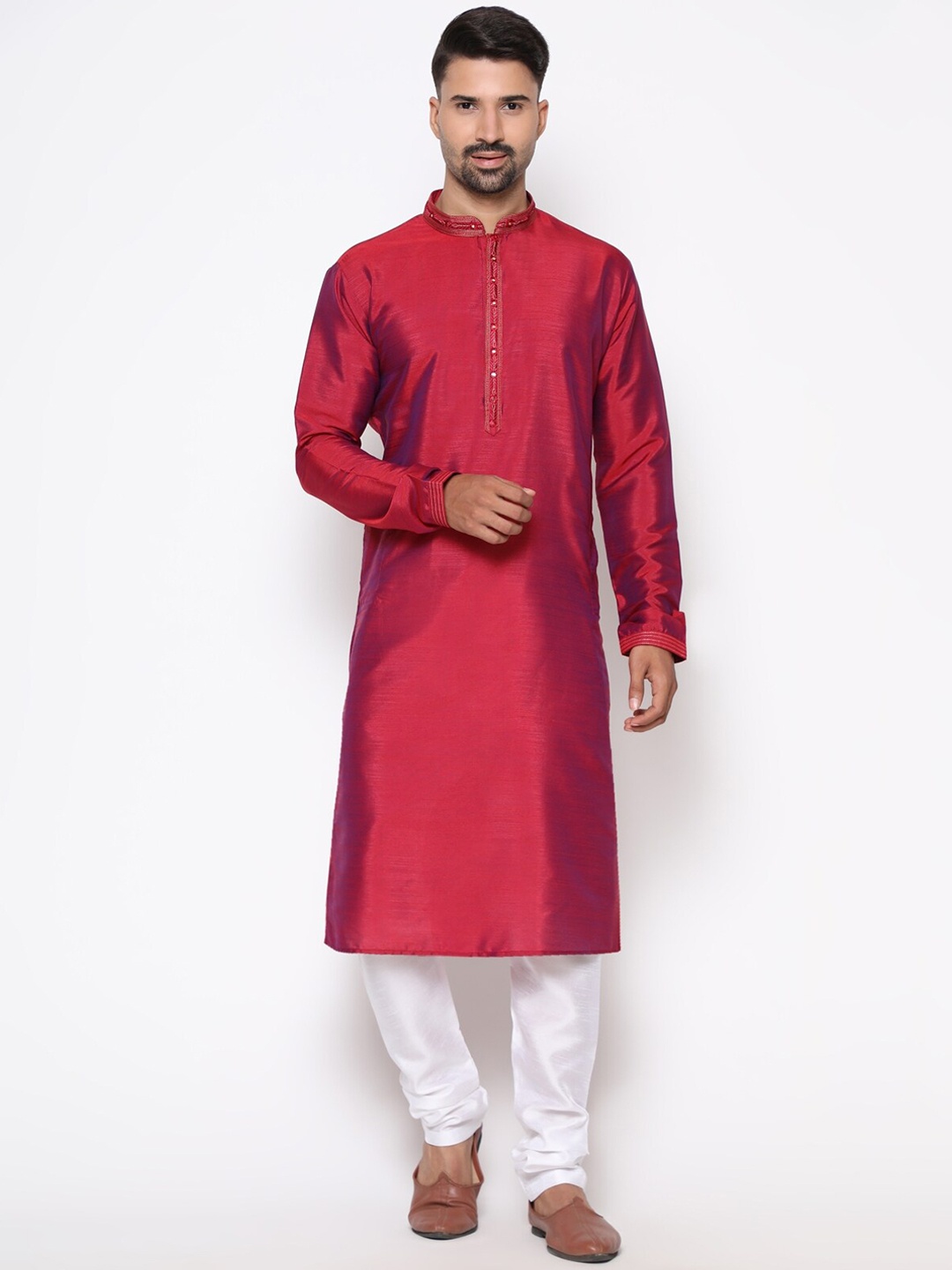 

COCOI LIFESTYLE Men Maroon Dupion Silk Kurta with Churidar