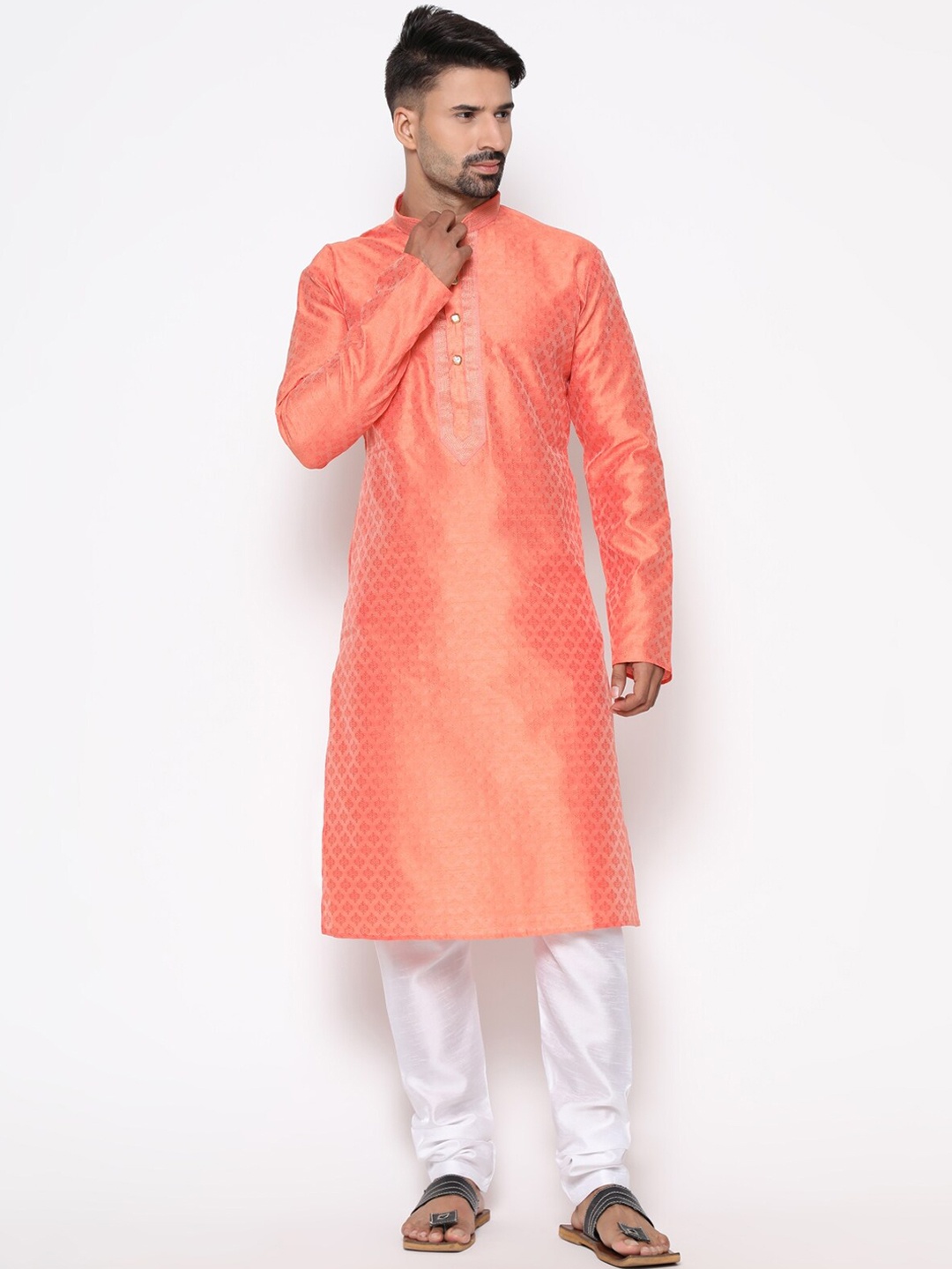 

COCOI LIFESTYLE Men Pink Dupion Silk Kurta with Pyjamas
