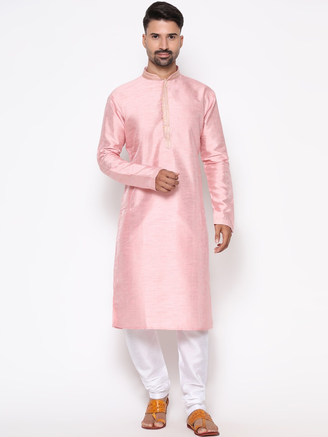 

COCOI LIFESTYLE Men Pink Dupion Silk Kurta with Pyjamas