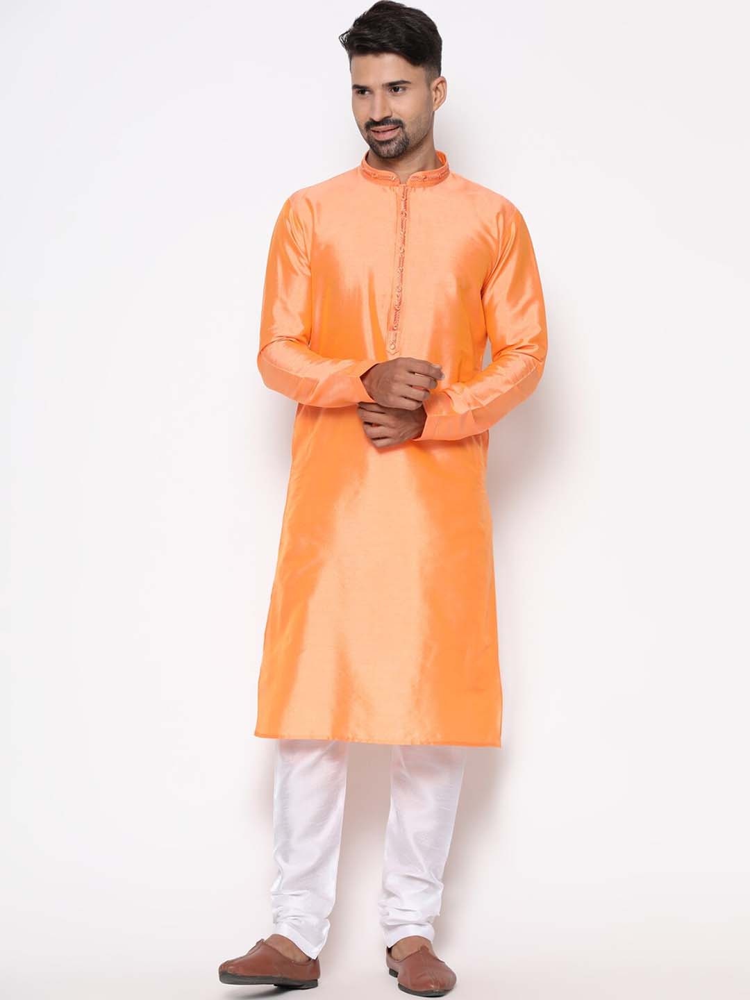 

COCOI LIFESTYLE Men Peach-Coloured Dupion Silk Kurta with Churidar
