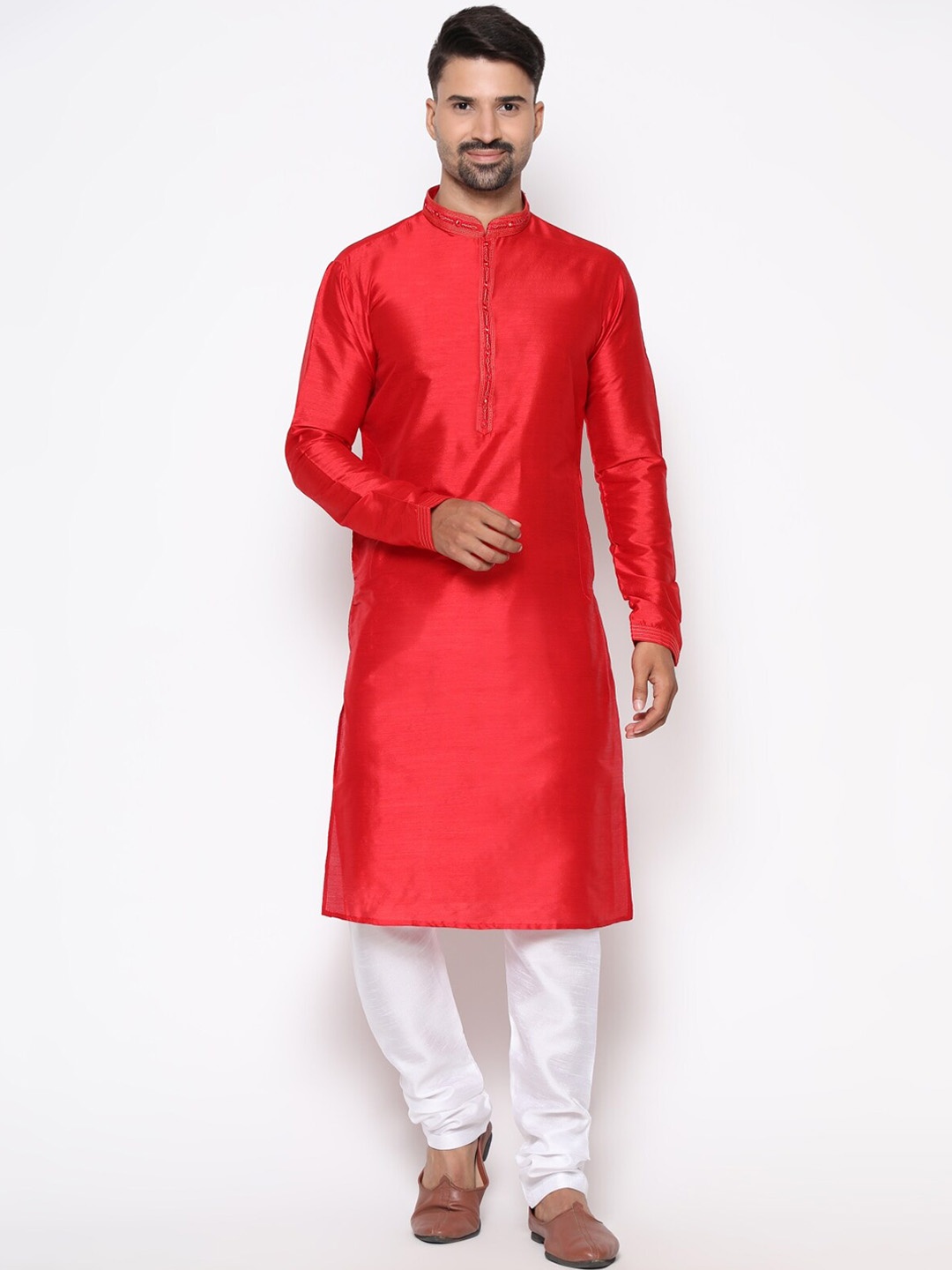 

COCOI LIFESTYLE Men Red Dupion Silk Kurta with Churidar