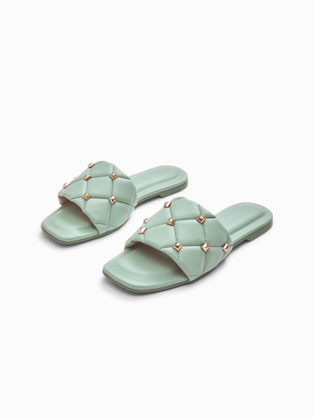 

The Label Life Women Mint Green Studded Flats