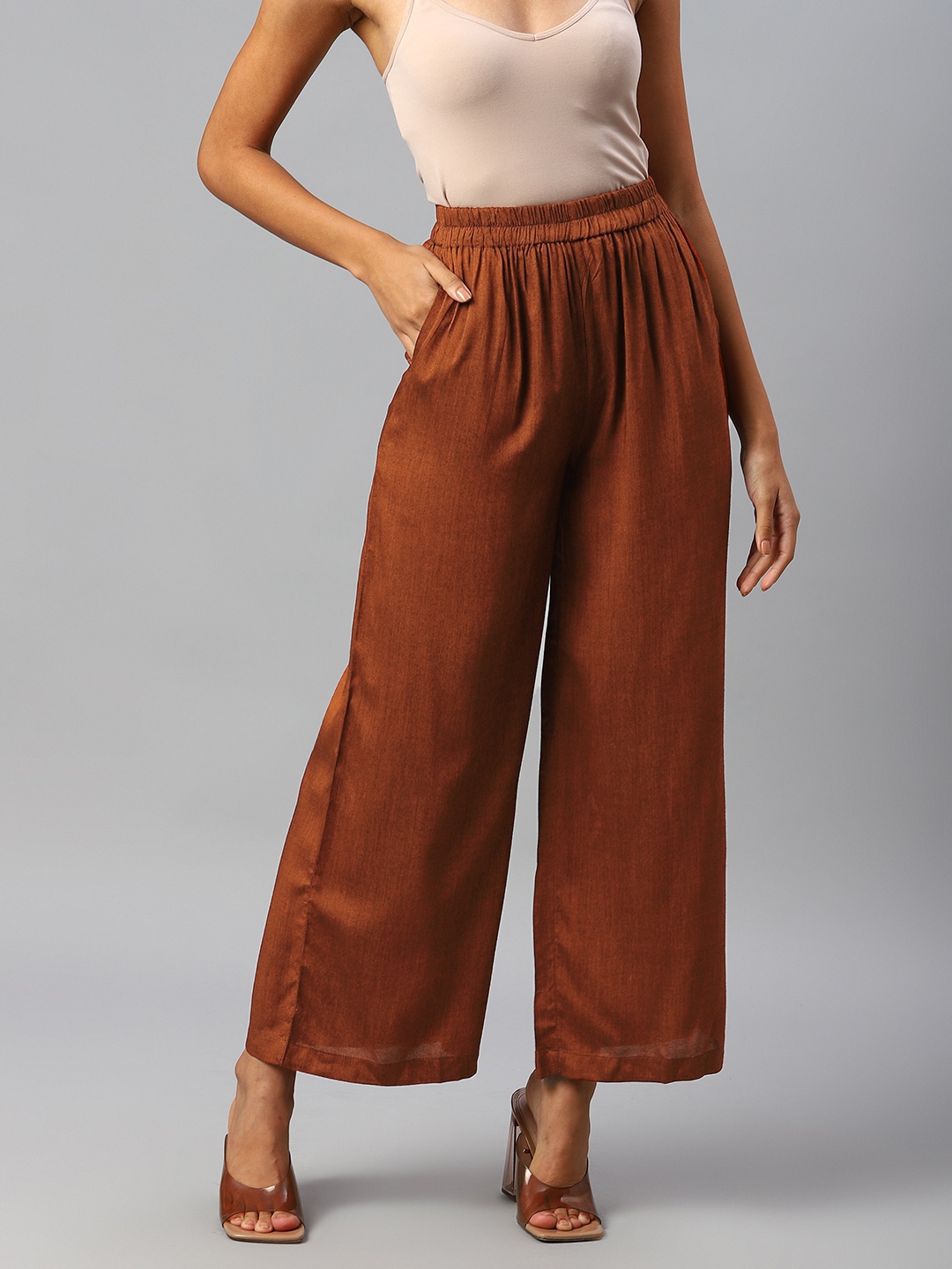 

Popnetic Women Rust Red Palazzos