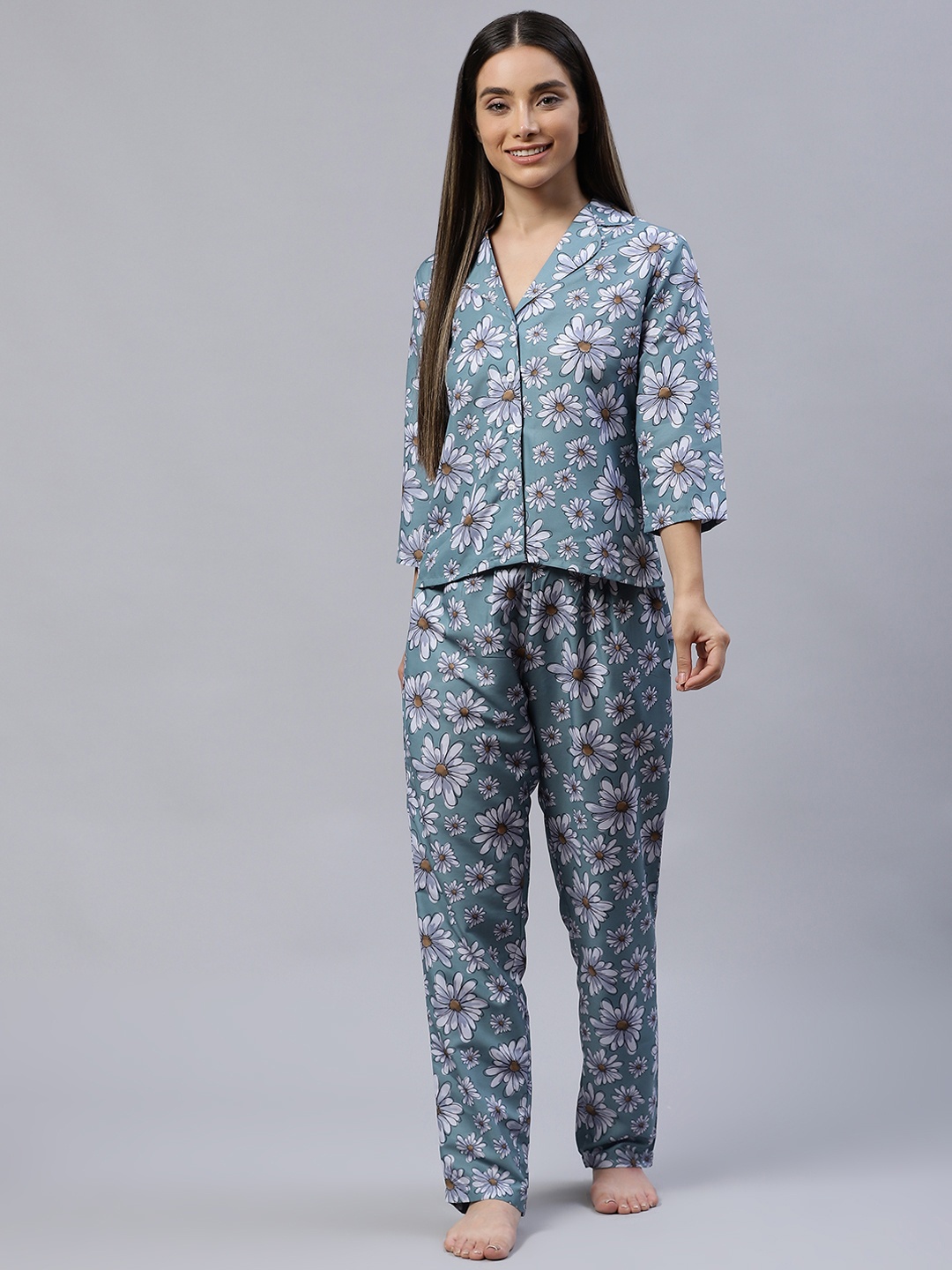 

Popnetic Women Turquoise Blue Printed Night suit