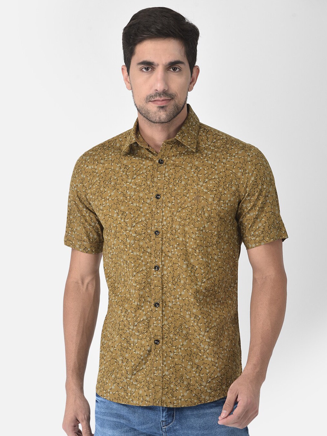 

Crimsoune Club Men Olive Green Slim Fit Floral Printed Casual Shirt