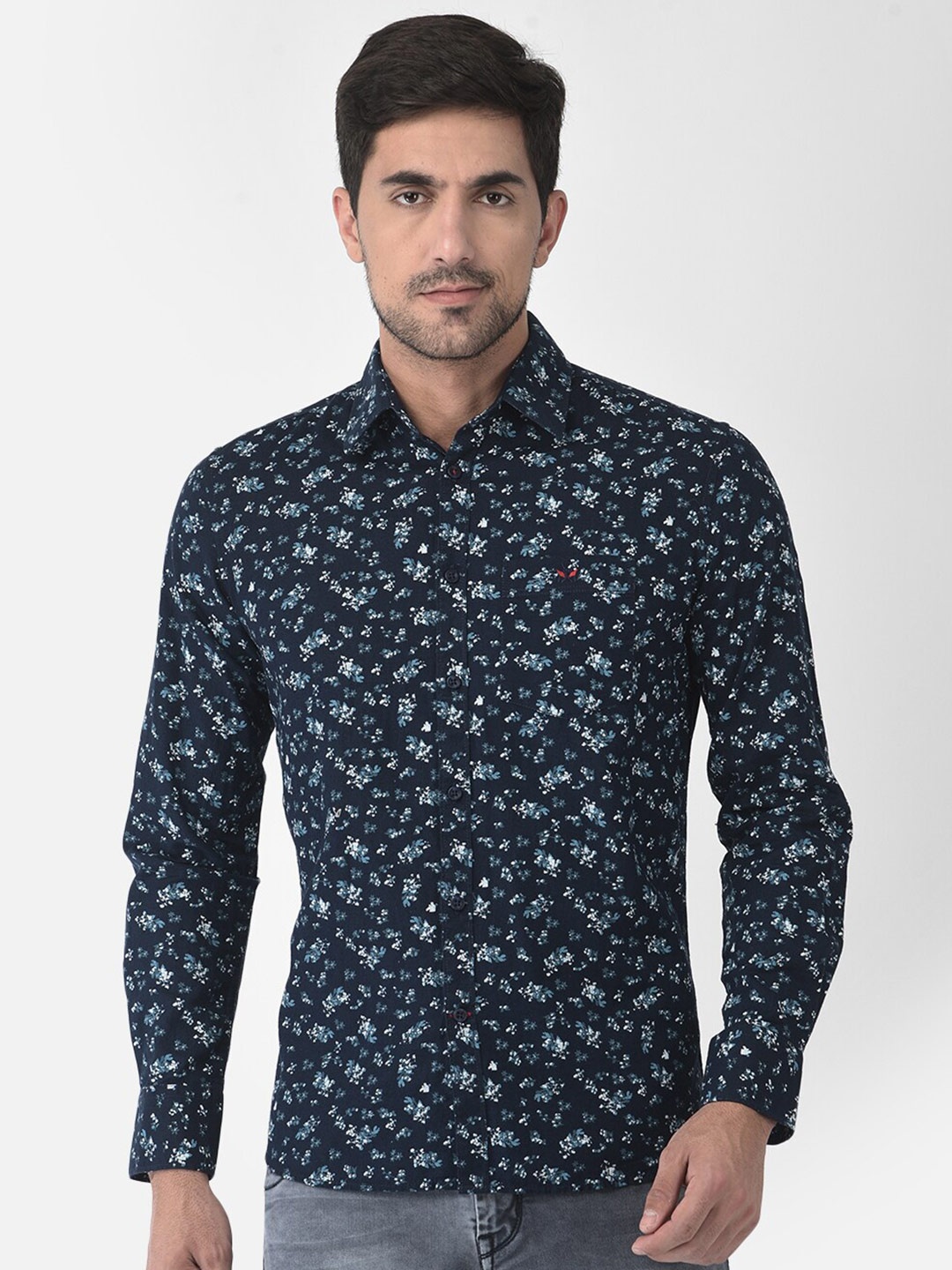 

Crimsoune Club Men Navy Blue Slim Fit Floral Printed Casual Shirt