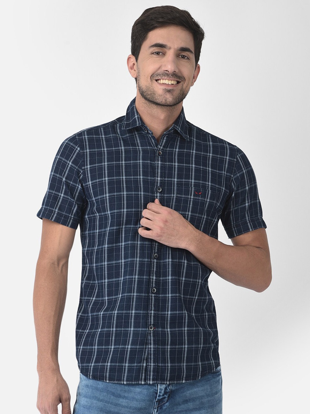 

Crimsoune Club Men Navy Blue Slim Fit Checked Casual Shirt