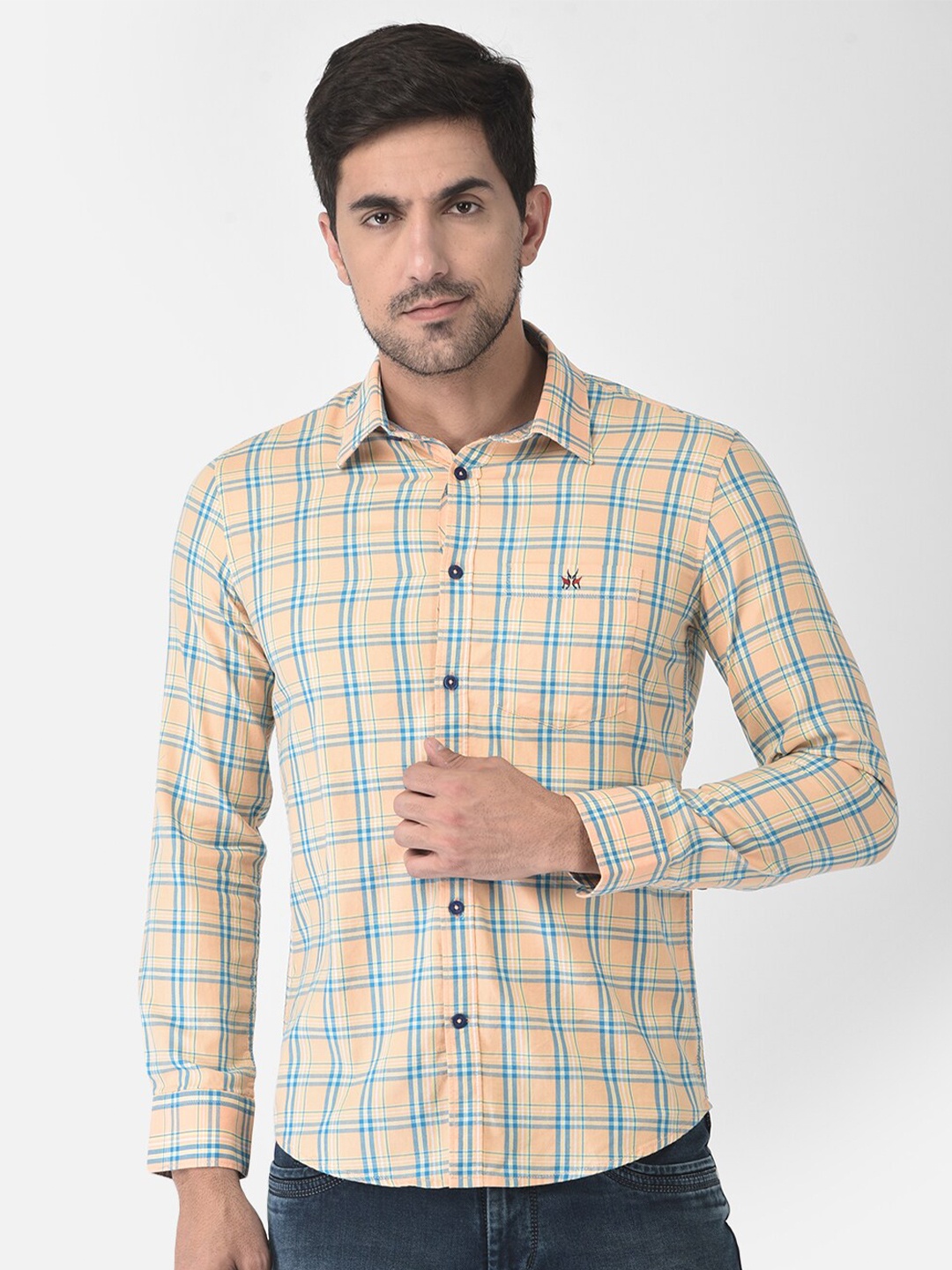 

Crimsoune Club Men Peach-Coloured Slim Fit Checked Casual Shirt