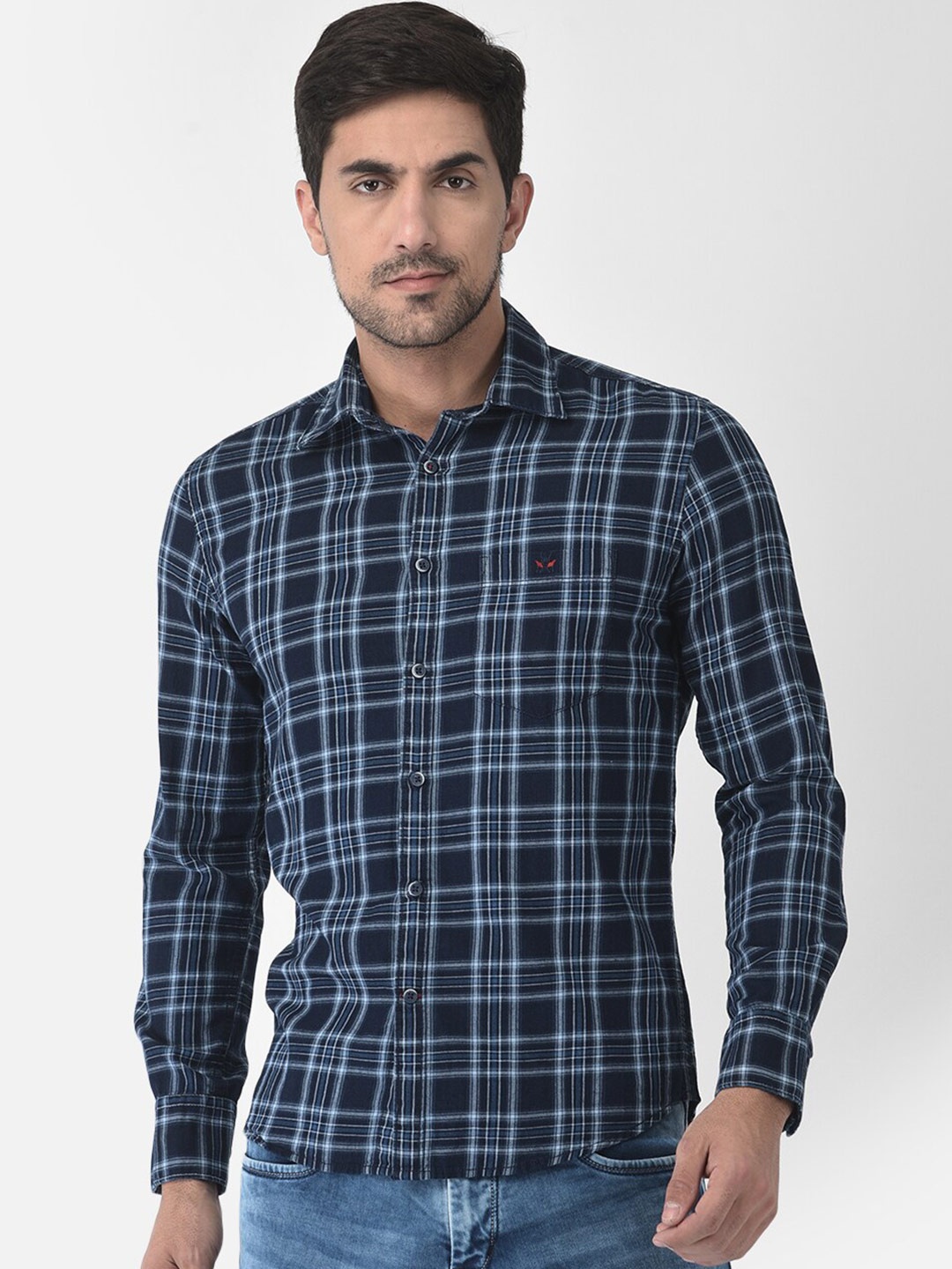 

Crimsoune Club Men Navy Blue Slim Fit Checked Casual Shirt