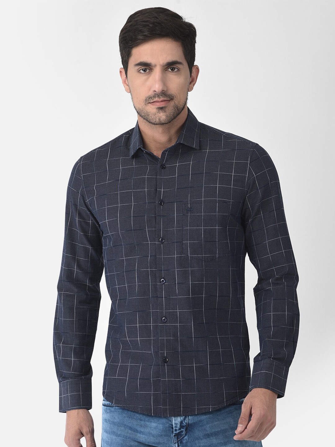 

Crimsoune Club Men Navy Blue Slim Fit Checked Casual Shirt