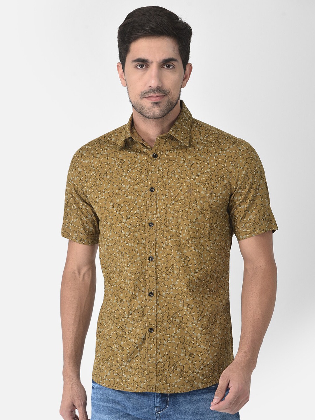 

Crimsoune Club Men Olive Green Slim Fit Floral Printed Casual Shirt