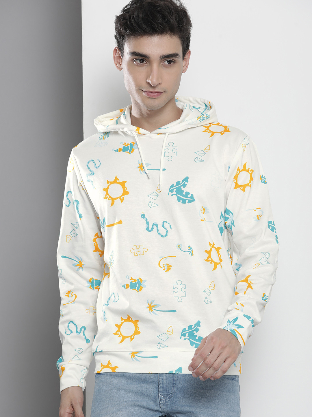 

The Indian Garage Co Men White Printed Hooded Sweatshirt