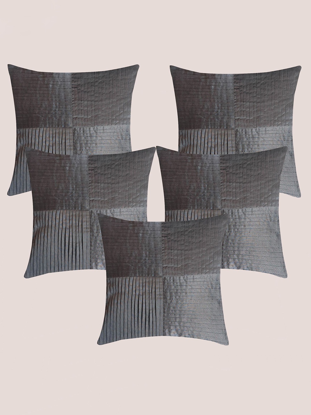 

Molcha Set of 5 Grey Textured Pleated Square Cushion Covers