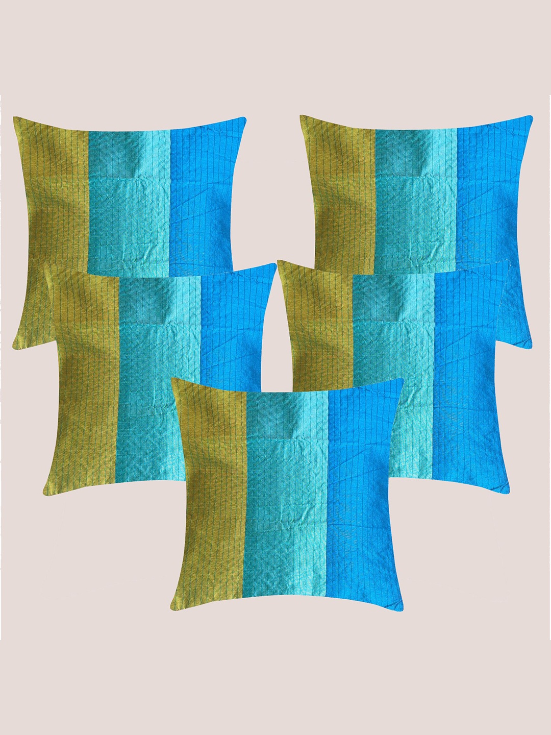 

Molcha Blue & Green Set of 5 Striped Square Cushion Covers