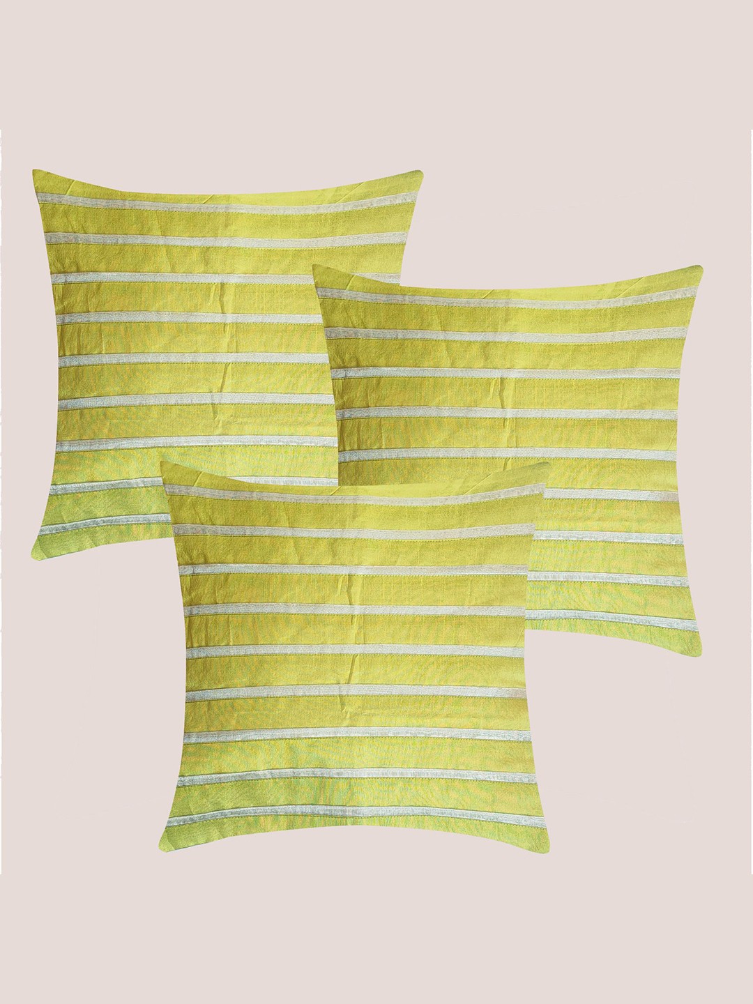 

Molcha Set of 3 Green Striped Square Cushion Covers