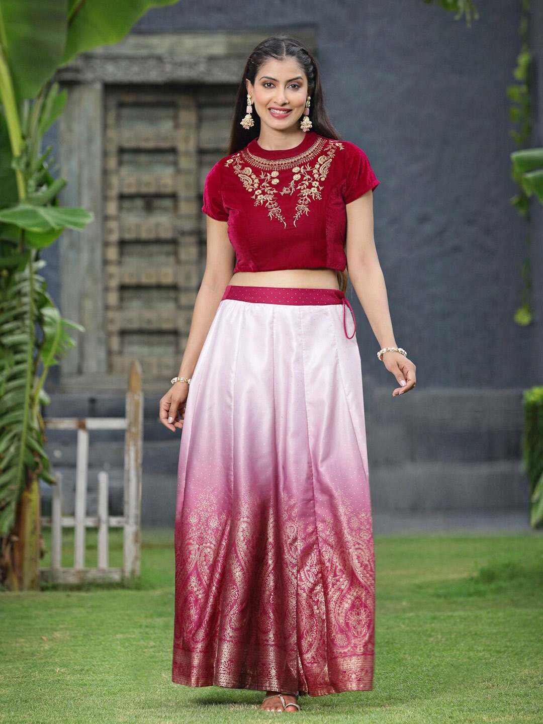 

Juniper Red & White Embroidered Ready to Wear Lehenga Choli