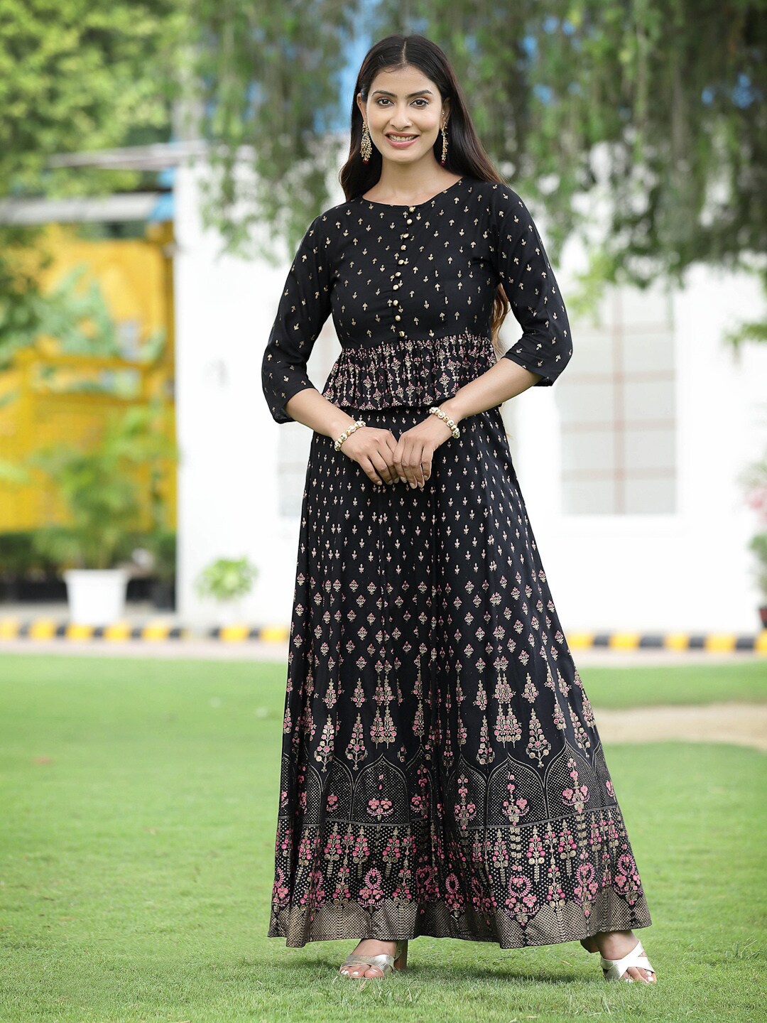 

Juniper Women Black & Pink Printed Ready to Wear Lehenga