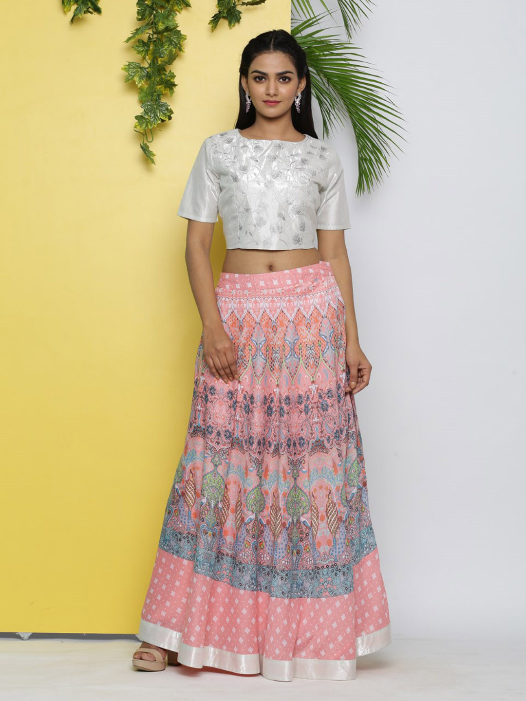 

Juniper Pink & White Embroidered Ready to Wear Lehenga Choli
