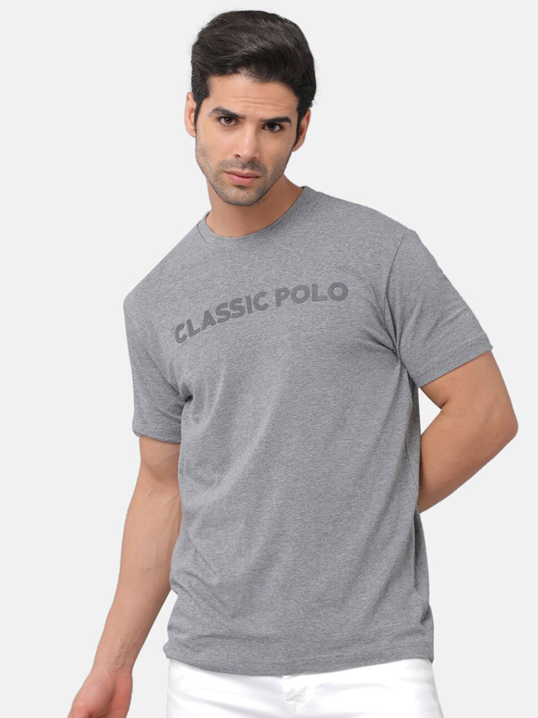 

Classic Polo Men Grey Typography Slim Fit T-shirt