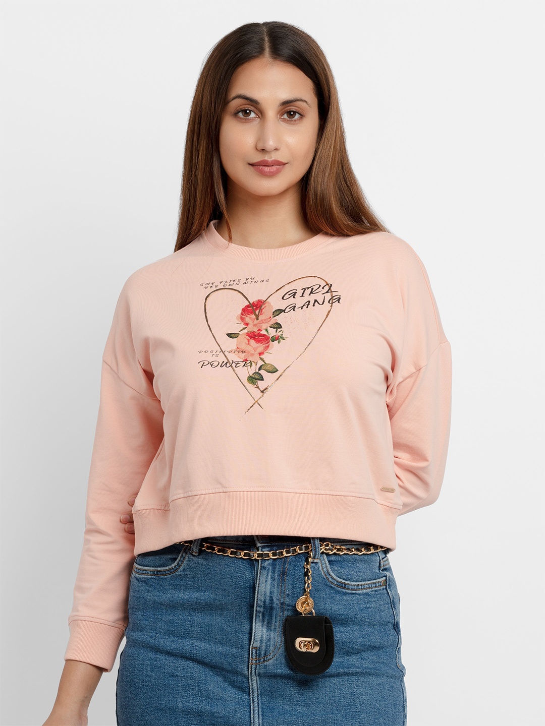 

Status Quo Women Peach-Coloured Embroidered Sweatshirt