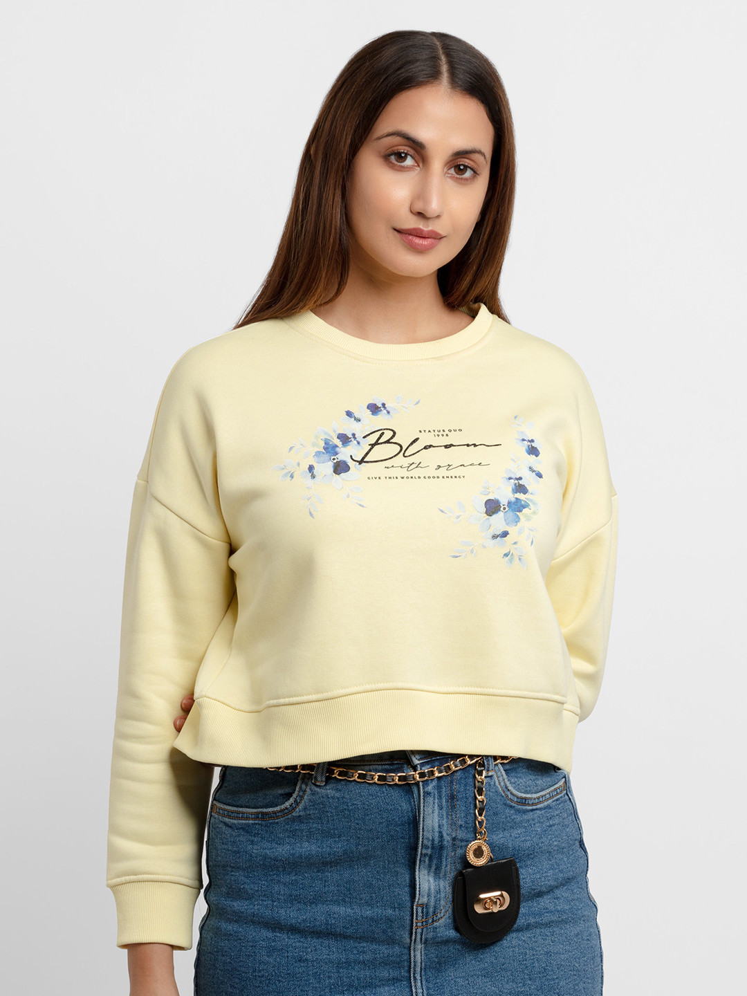 

Status Quo Women Yellow Printed Sweatshirt