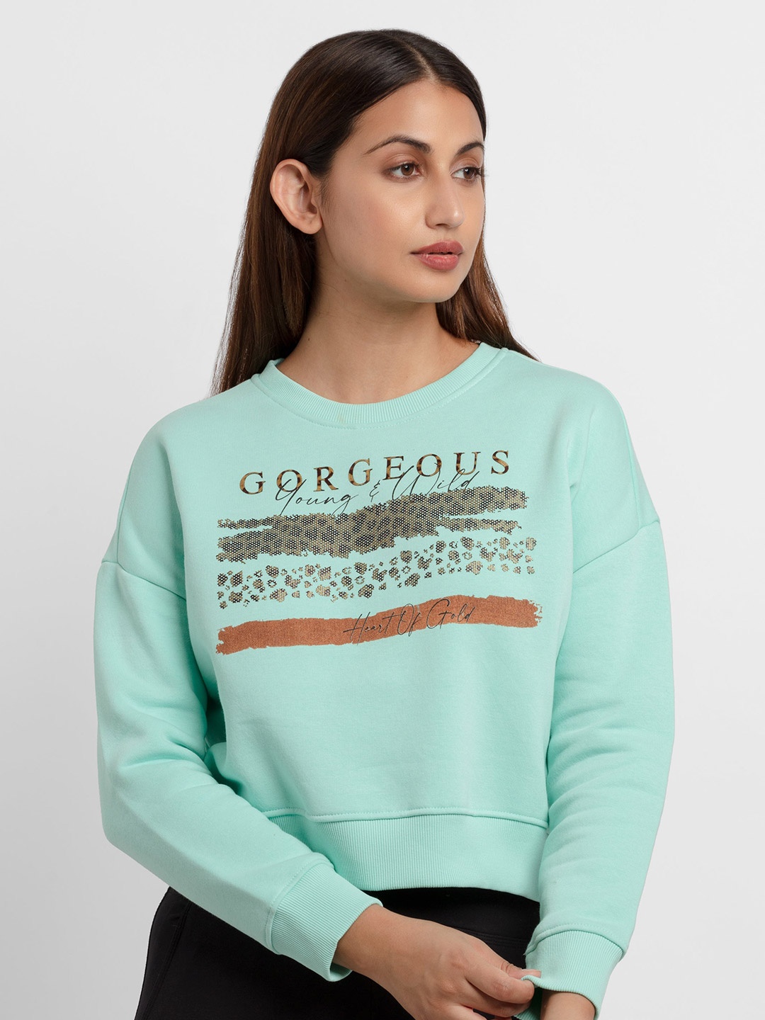 

Status Quo Women Sea Green Printed Sweatshirt