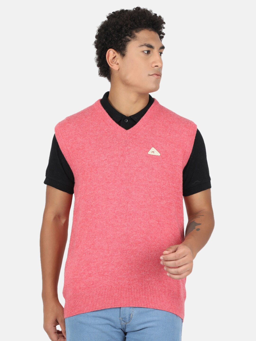 

Monte Carlo Men Pink Wool Solid V Neck Sweater