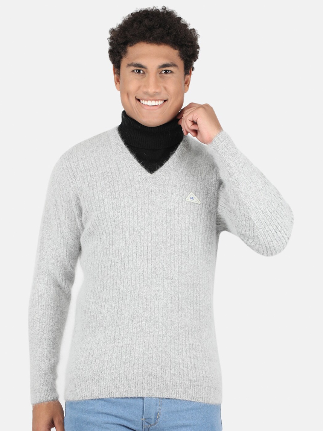 

Monte Carlo Men Grey Solid Wool Pullover Sweater