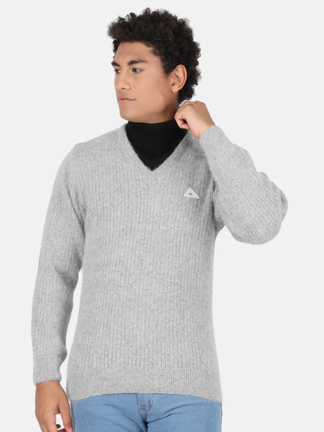 

Monte Carlo Men Grey Solid Wool Pullover