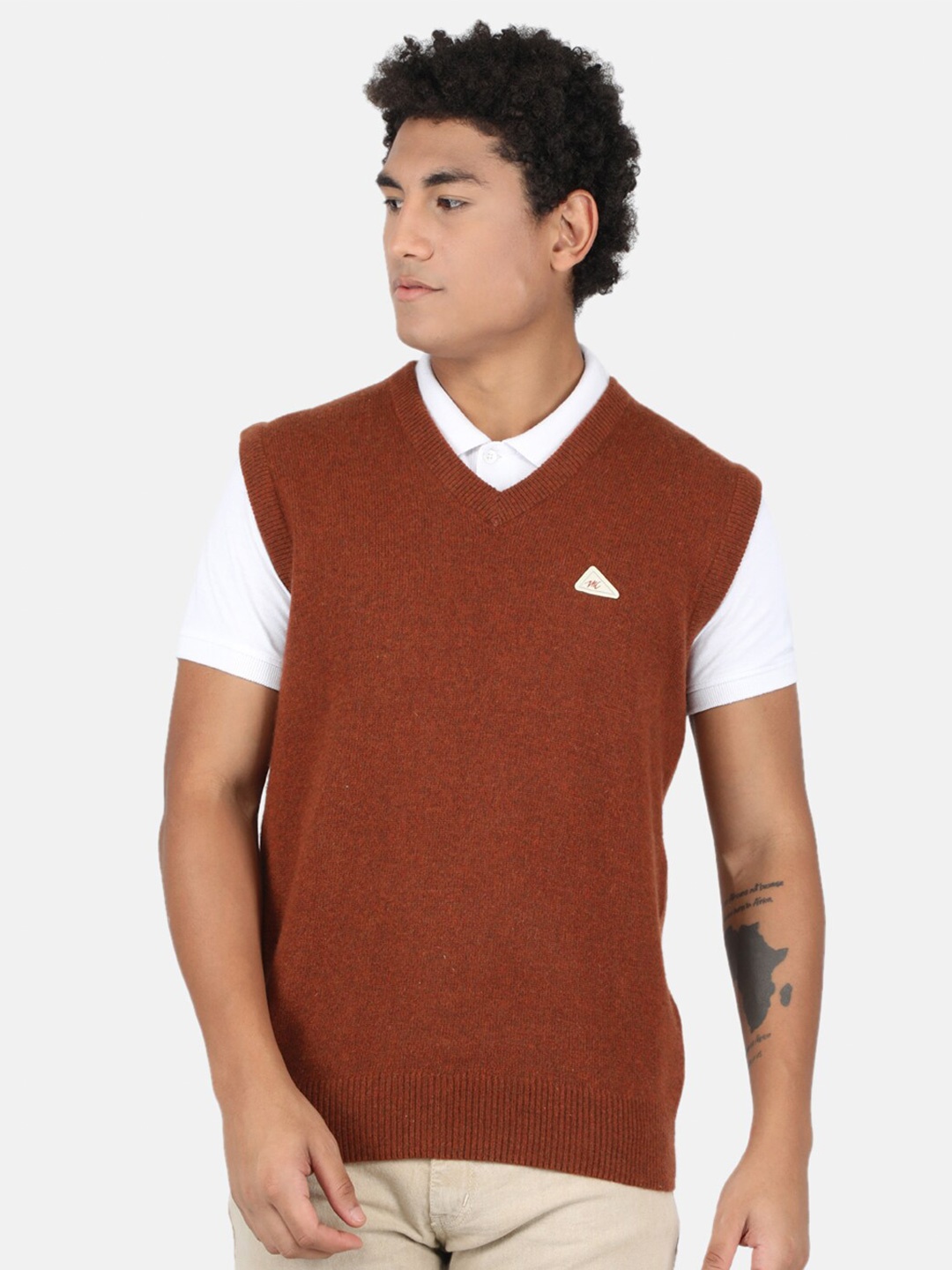 

Monte Carlo Men Brown Solid V-Neck Sweater Vest