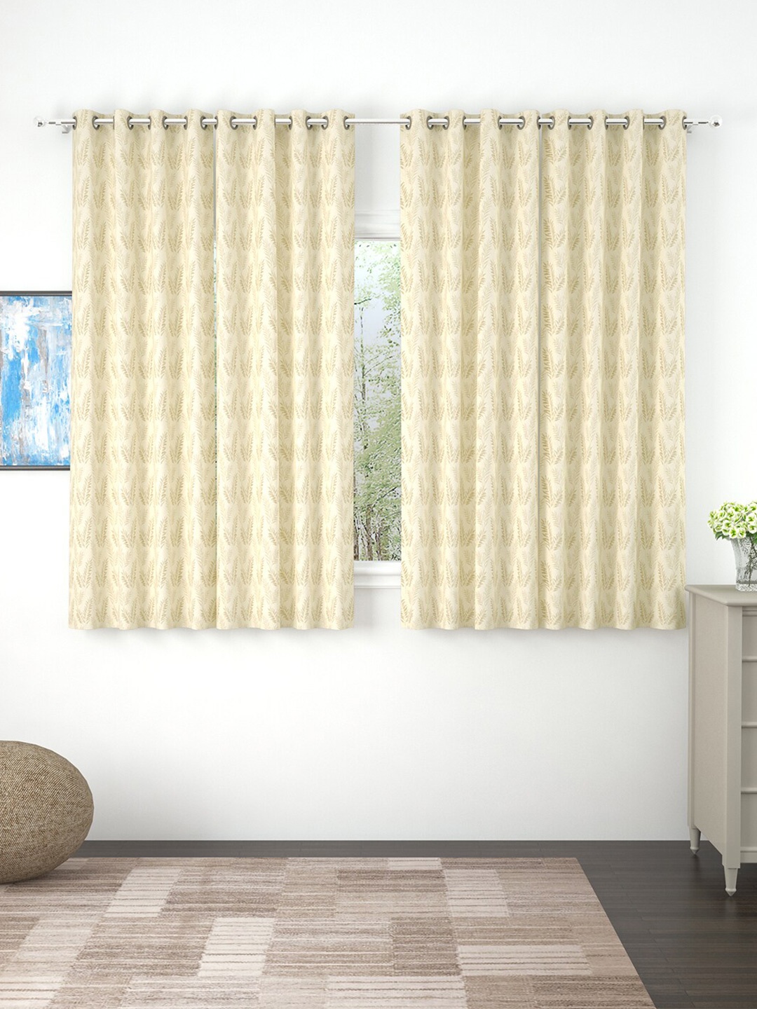 

Story@home Set of 4 Cream-Coloured & Beige Floral Room Darkening Window Curtain