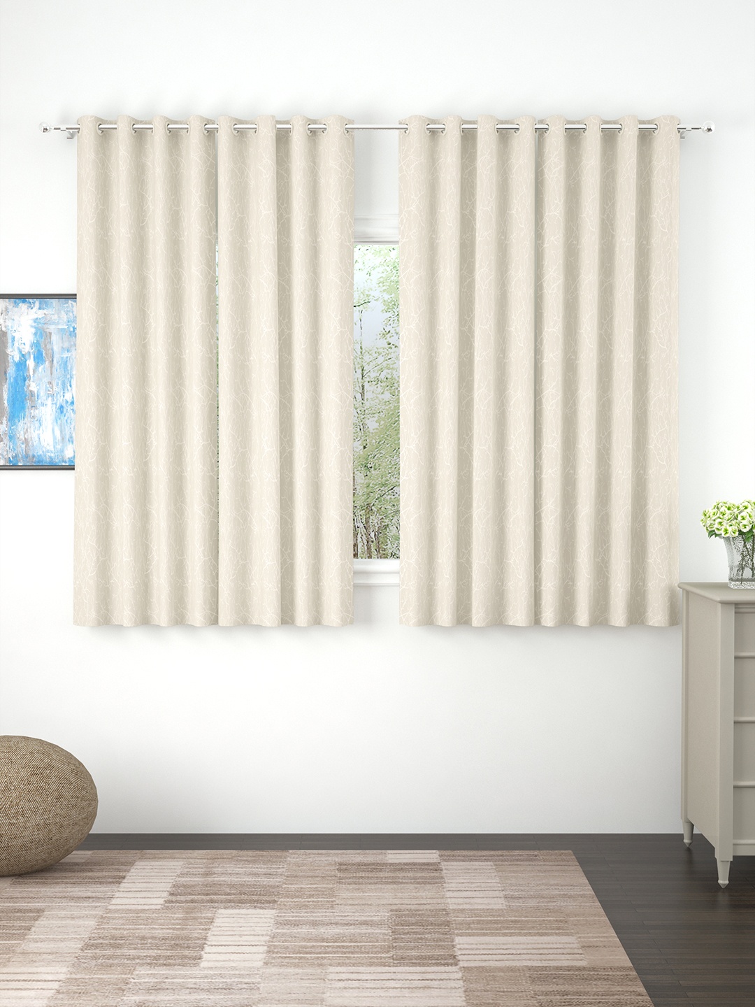 

Story@home Off White Set of 4 Floral 400 GSM Room Darkening Window Curtain