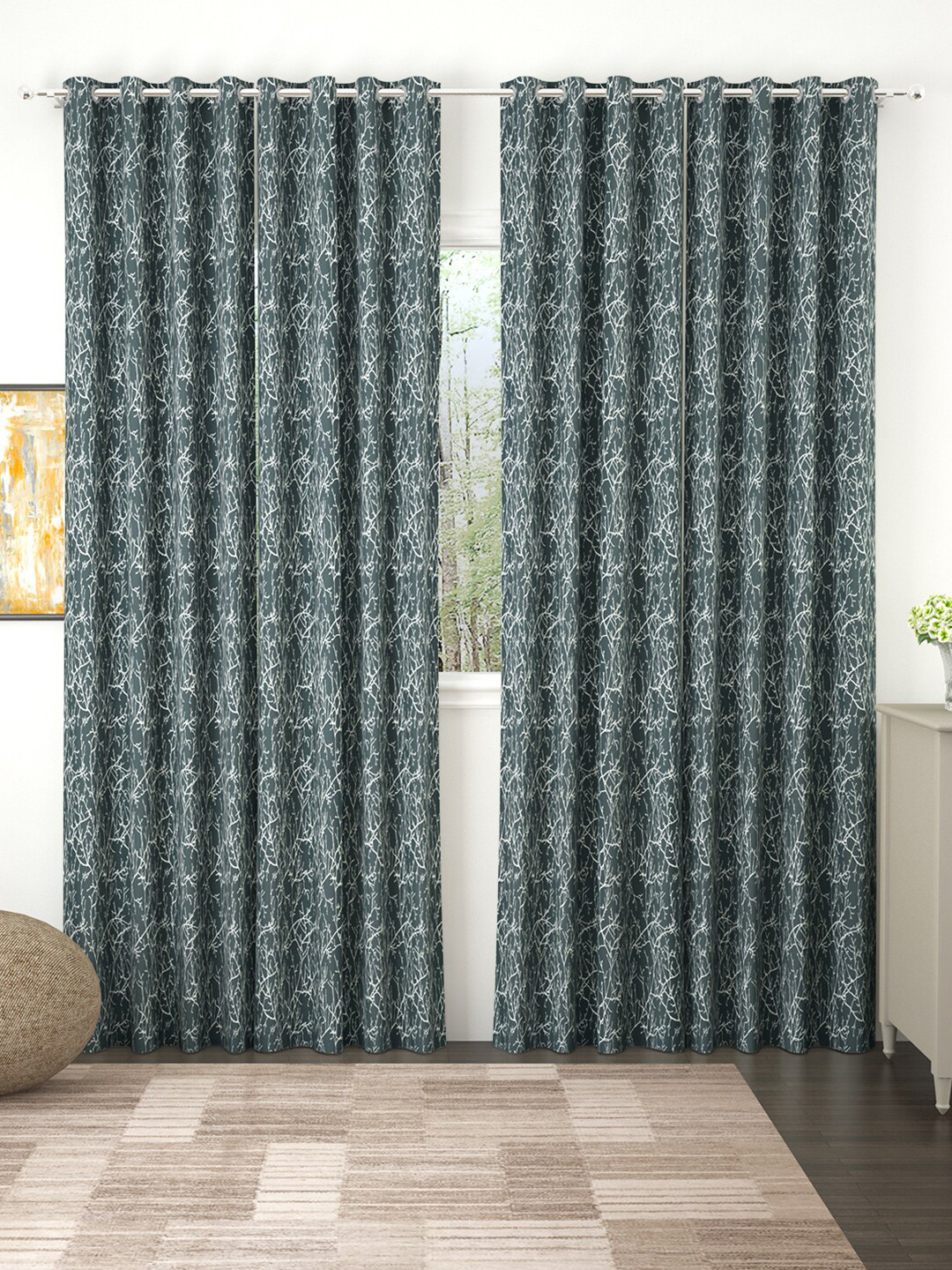 

Story@home Grey Set of 4 Room Darkening Long Door Curtain 400 GSM