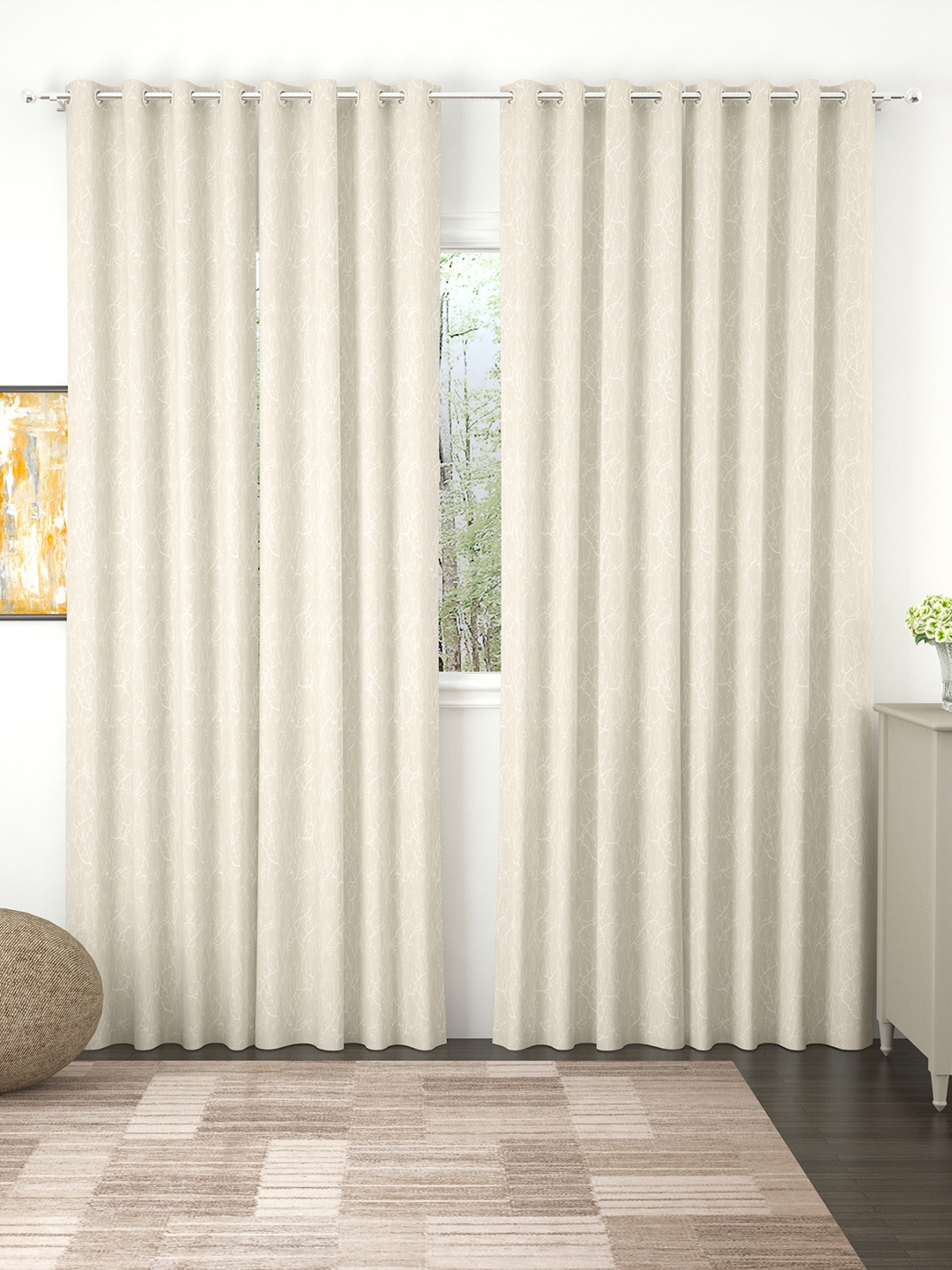 

Story@home Off White Set of 4 Floral Room Darkening Door Curtain