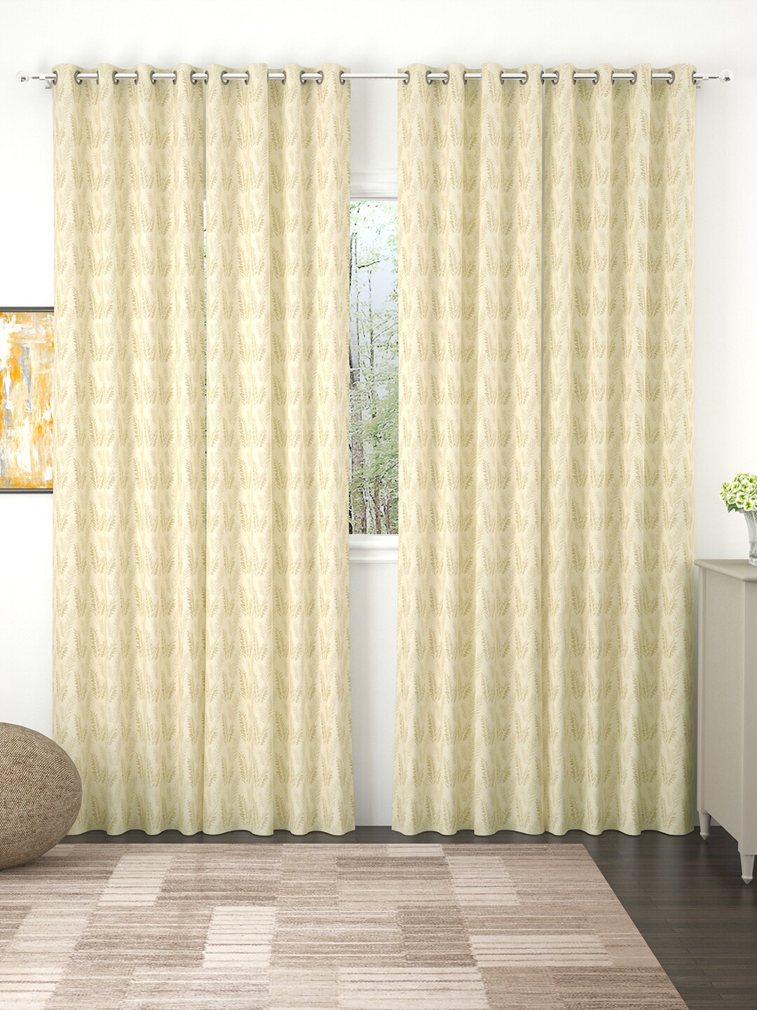 

Story@home Cream-Coloured Set of 4 Floral Room Darkening Long Door Curtain