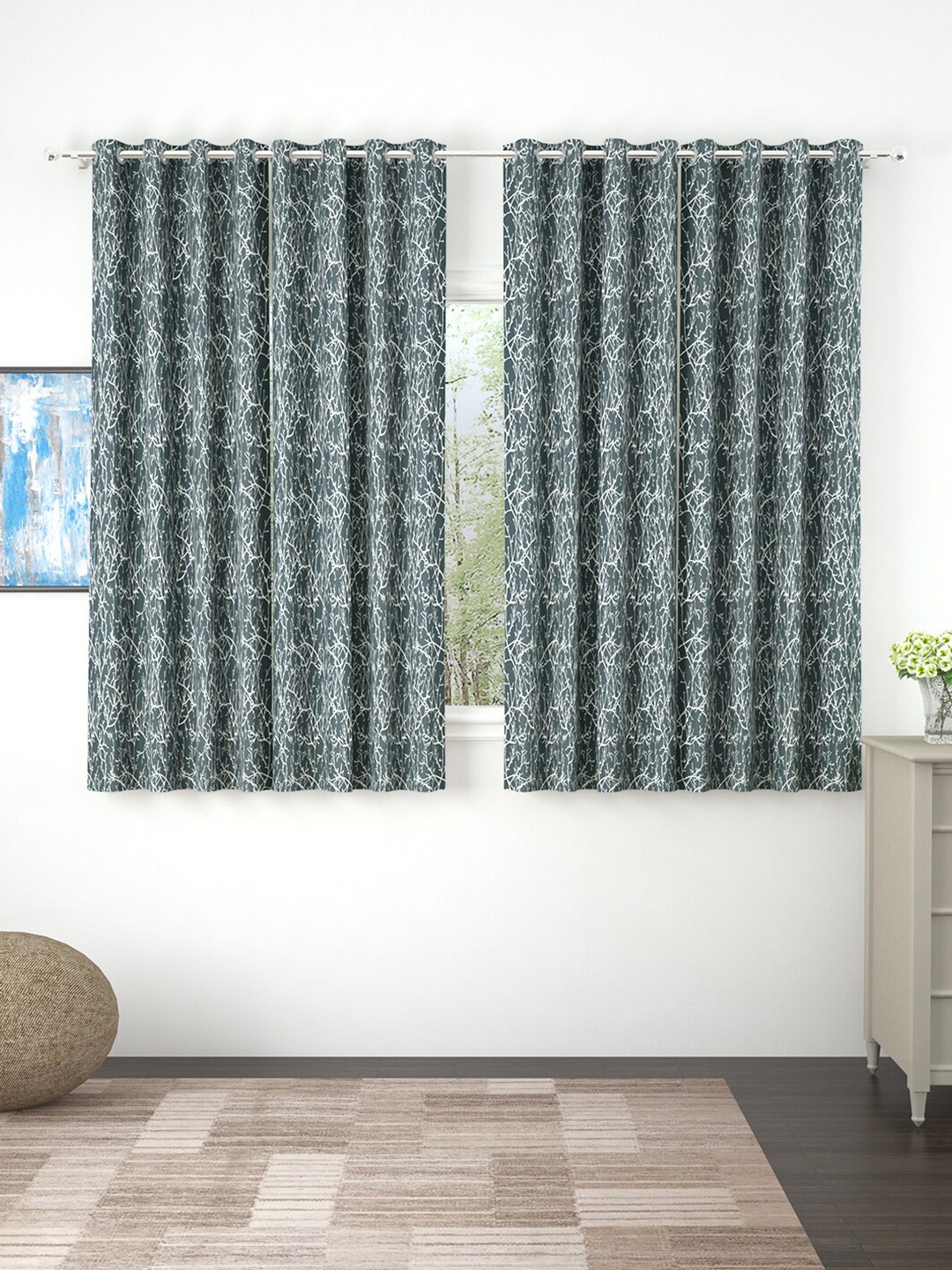 

Story@home Grey & White Set of 4 Room Darkening Window Curtain