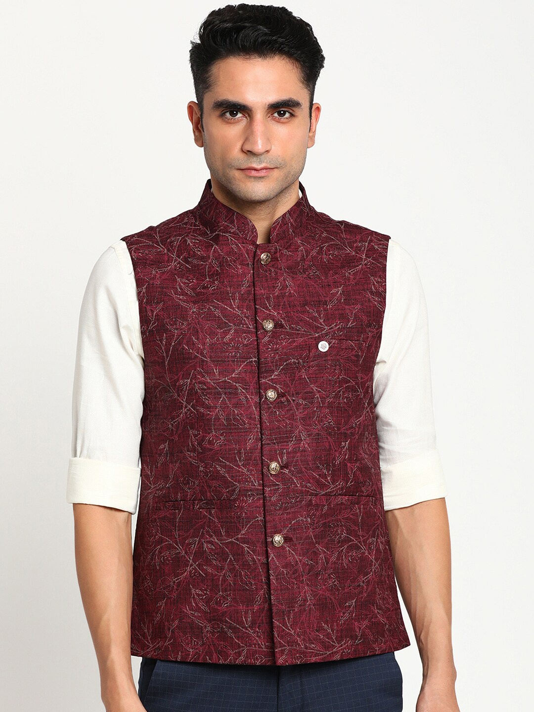 

Turtle Men Maroon Printed Nehru Jacket