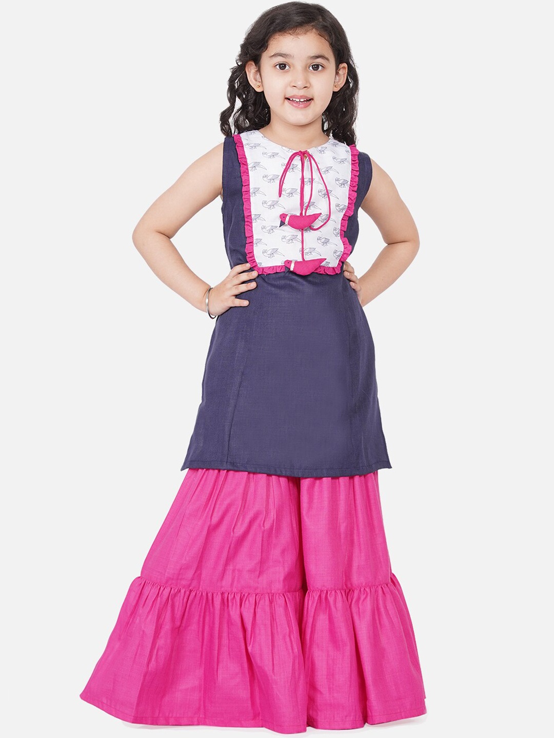 

Bitiya by Bhama Girls Blue Pleated Kurta with Sharara