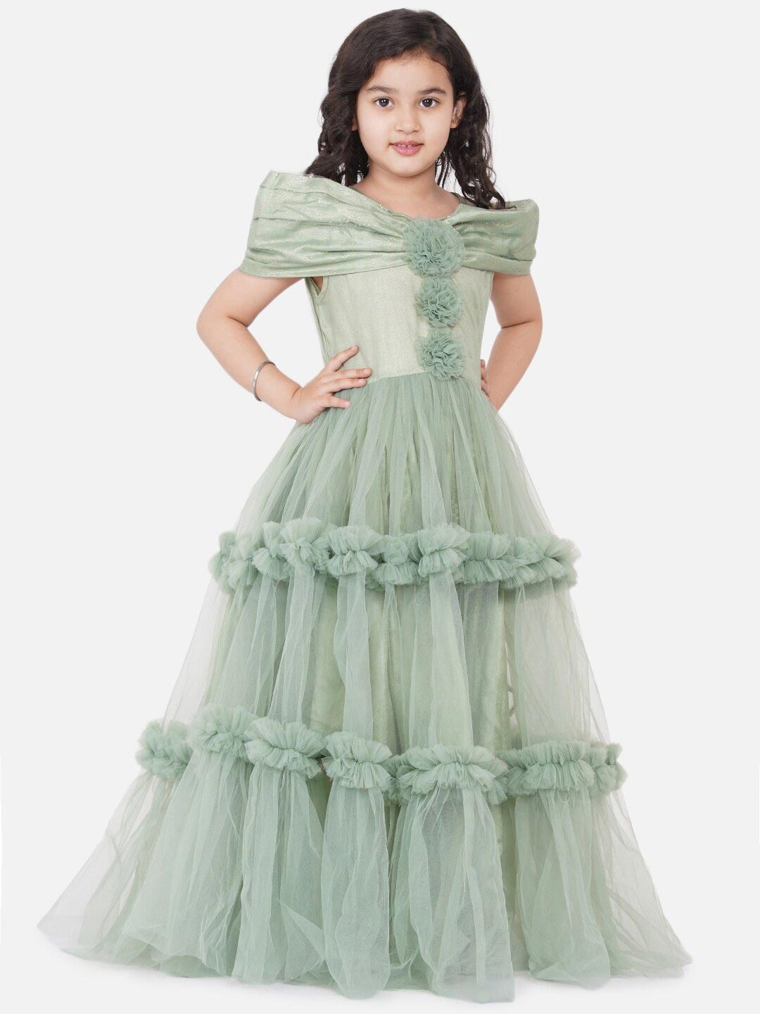 

Bitiya by Bhama Green Embellished Net Maxi Dress