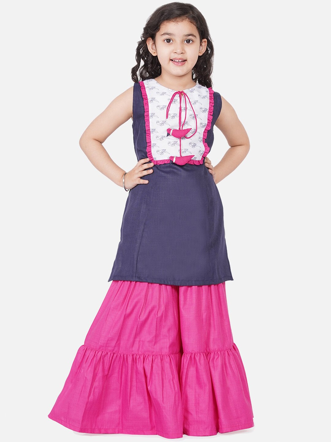 

Bitiya by Bhama Girls Blue Pleated Kurta with Sharara