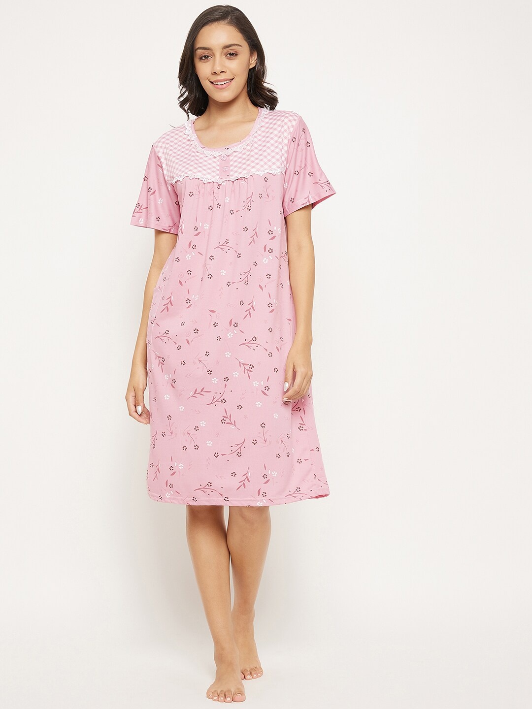 

Camey Women Pink Floral Printed Nightdress