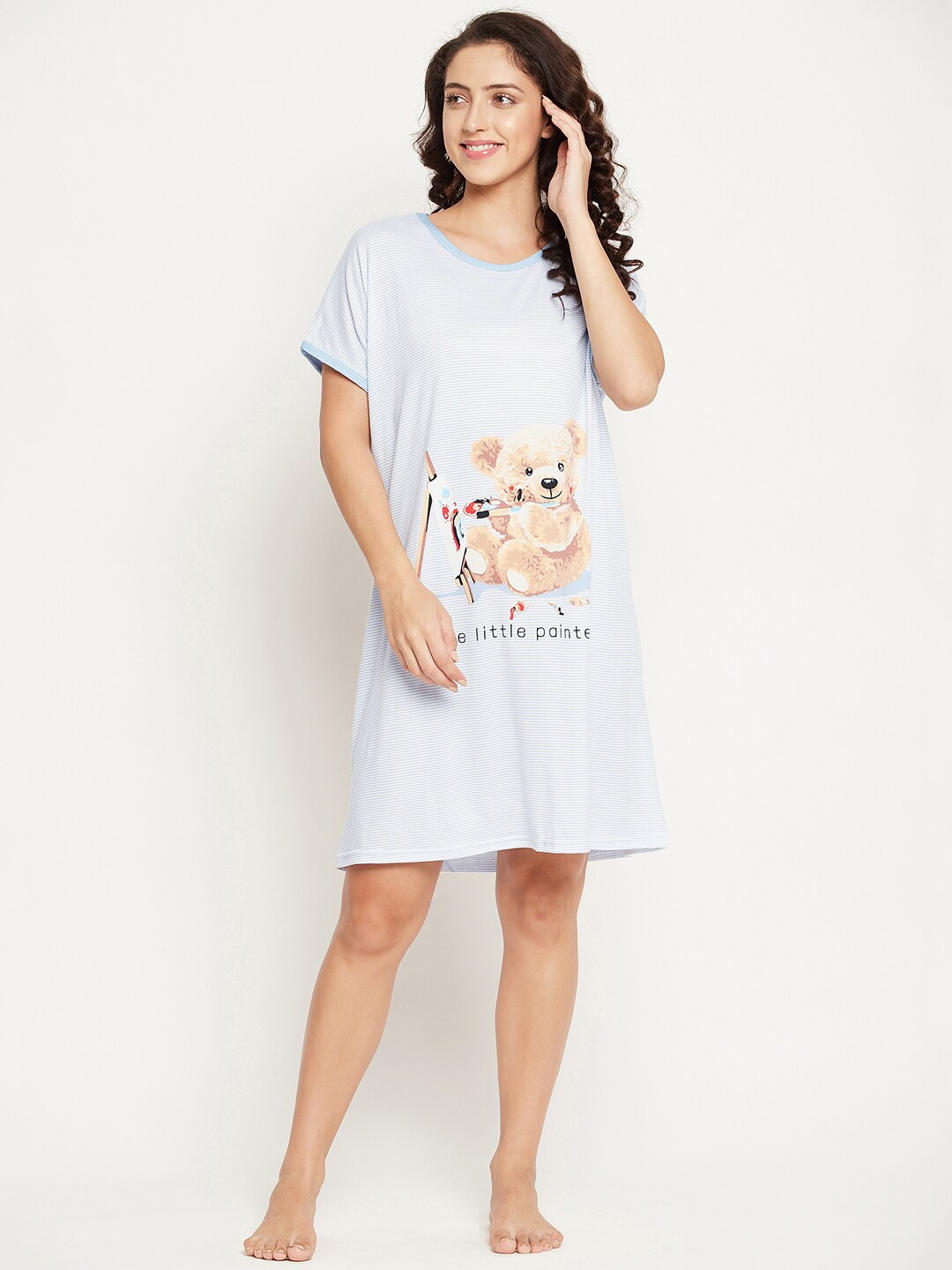 

Camey Women Blue Printed Knee Length Nightdress