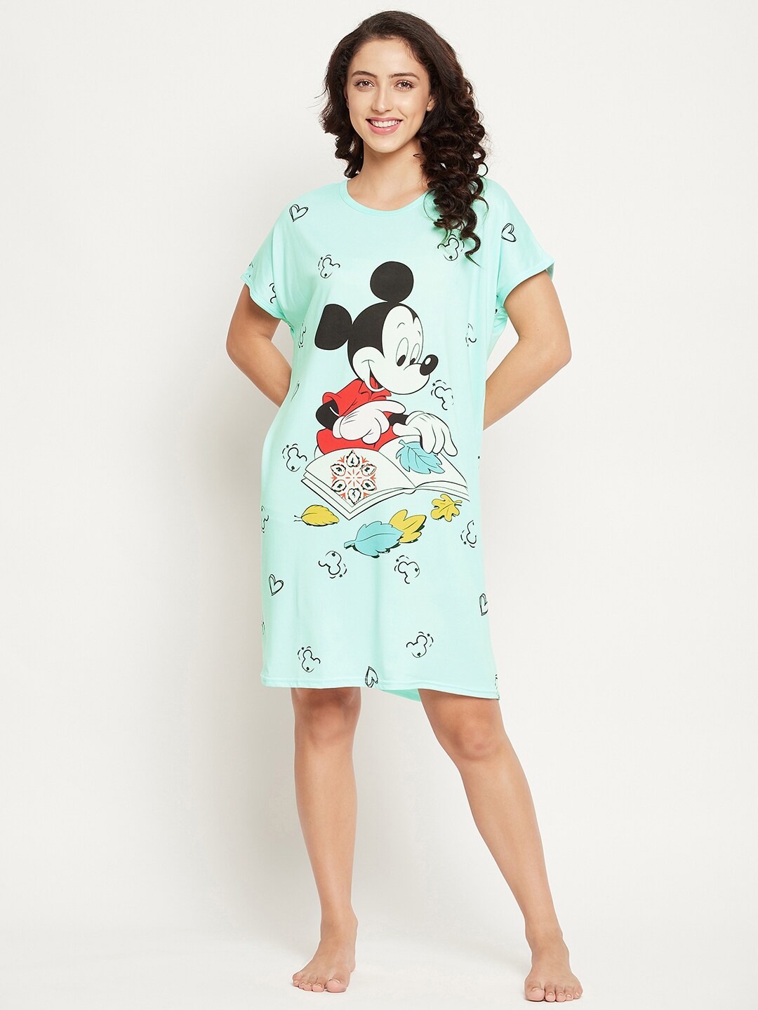 

Camey Green Printed Knee Length Mickey Mouse Nightdress