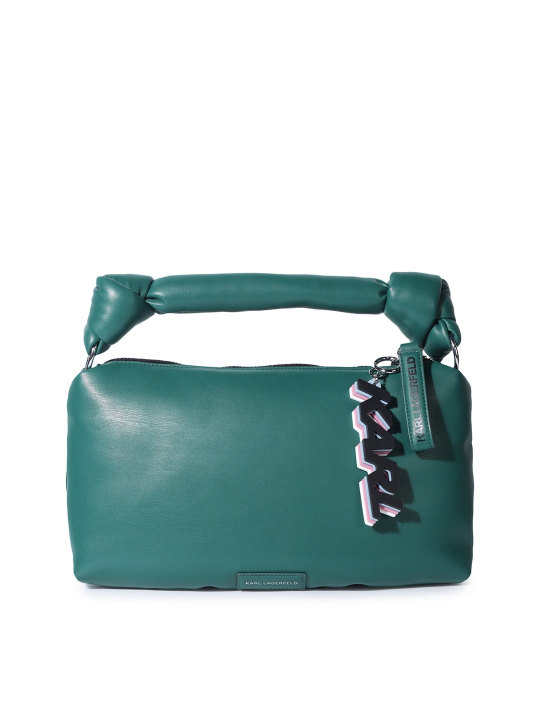 

Karl Lagerfeld Green Colourblocked Leather Structured Sling Bag with Tasselled