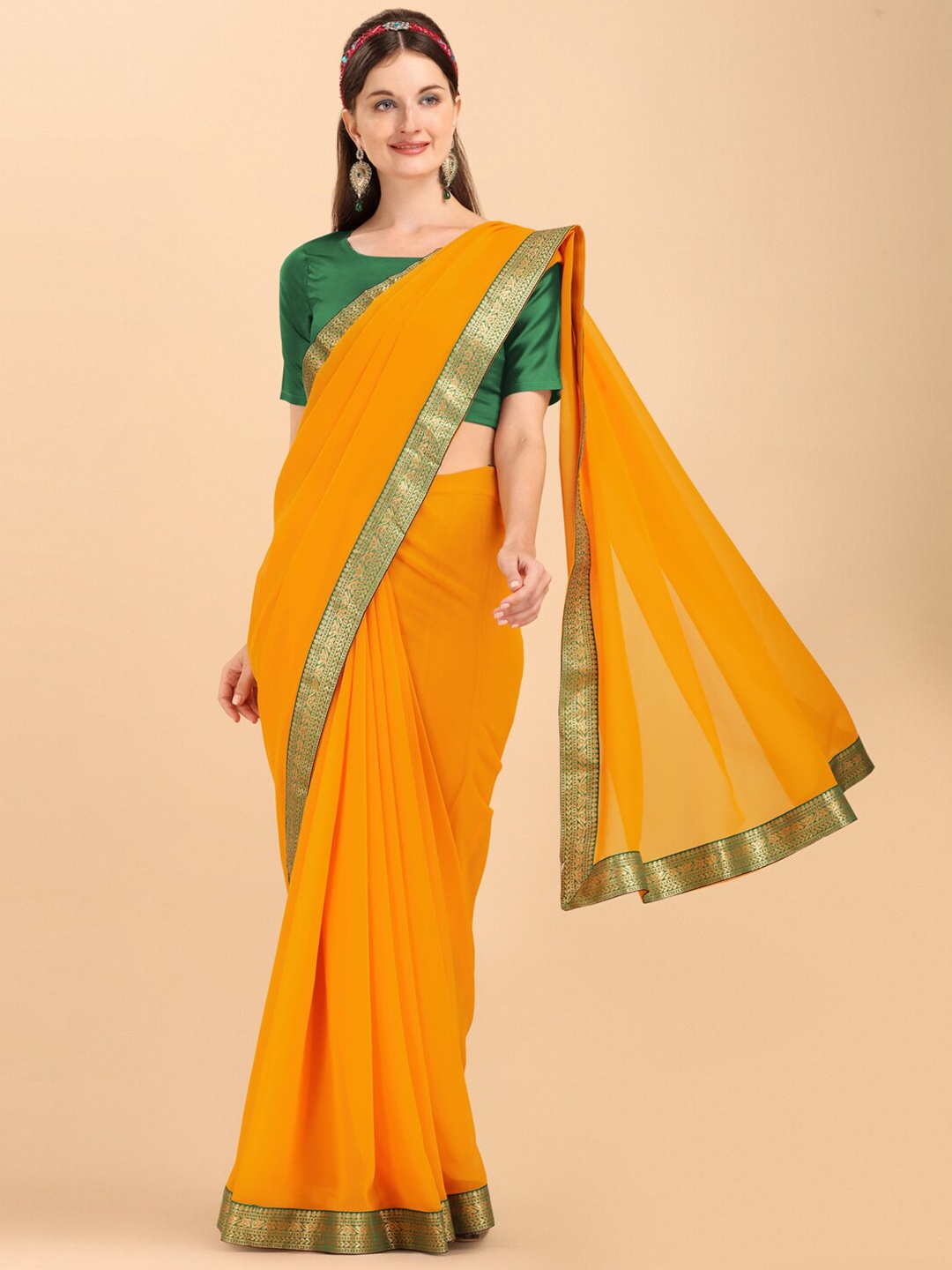 

Sangria Yellow & Green Zari Pure Georgette Saree