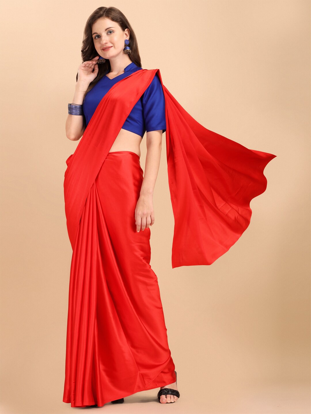 

Sangria Solid Red Satin Saree
