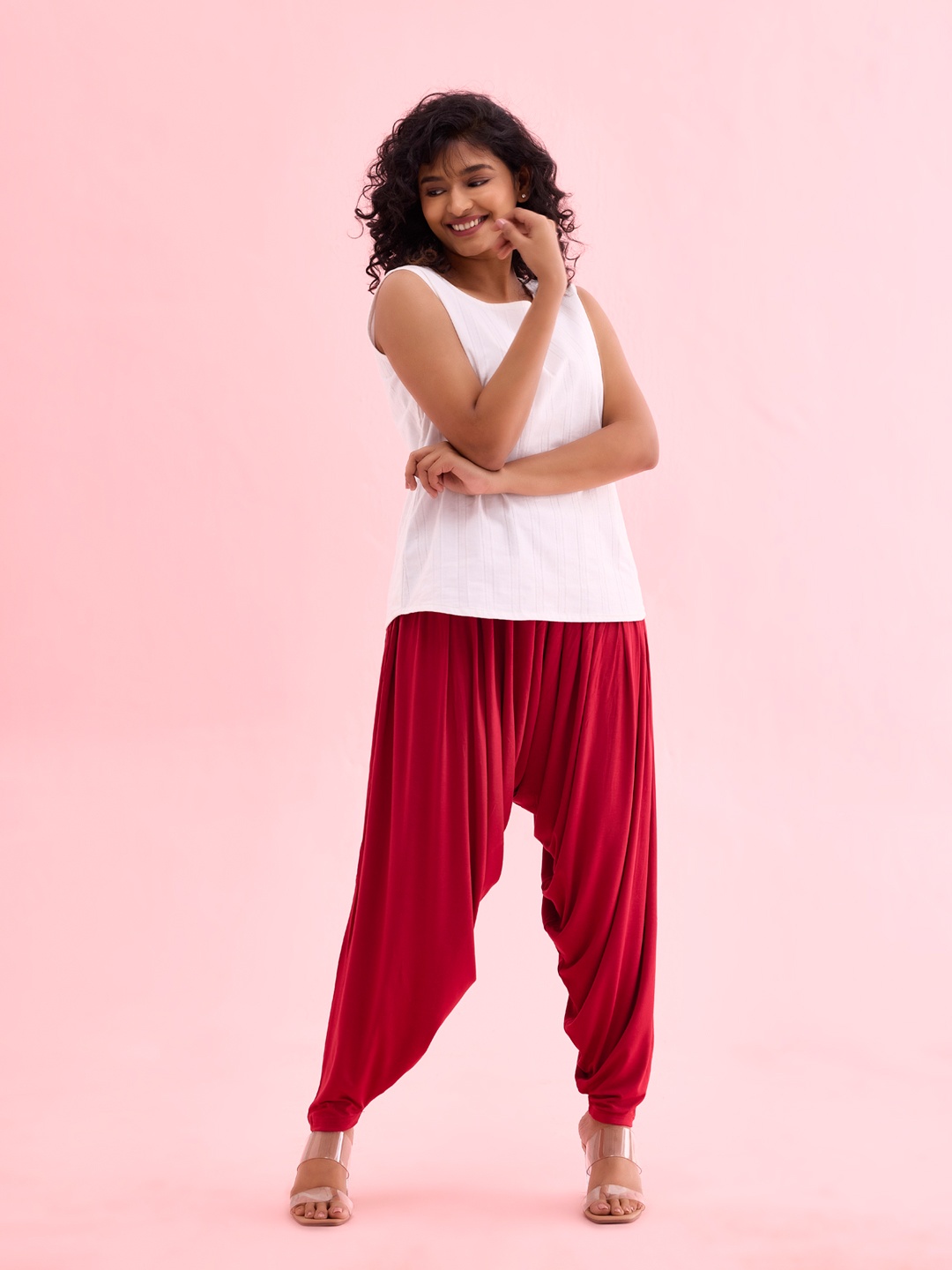 

Go Colors Women Solid Viscous Rayon Bright Red Patiala Pants
