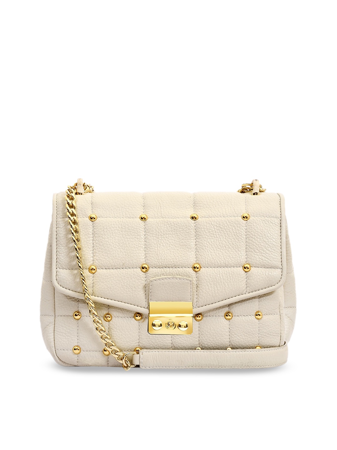 

Eske White Leather Structured Sling Bag with Quilted