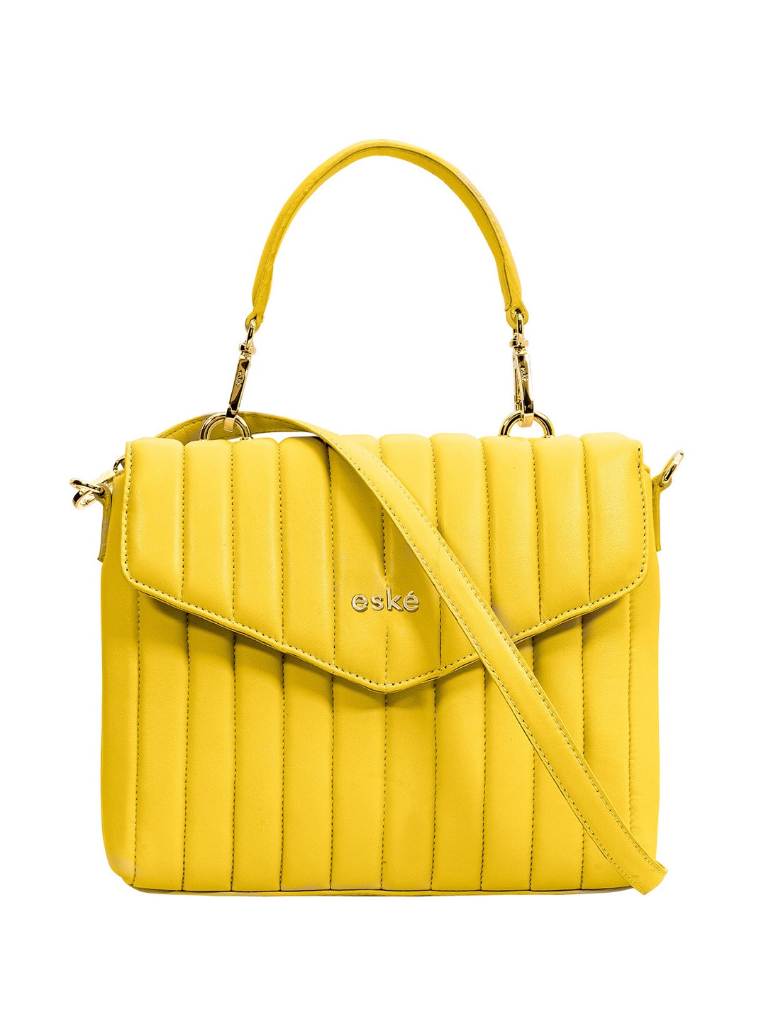 

Eske Yellow Textured Leather Structured Handheld Bag with Quilted